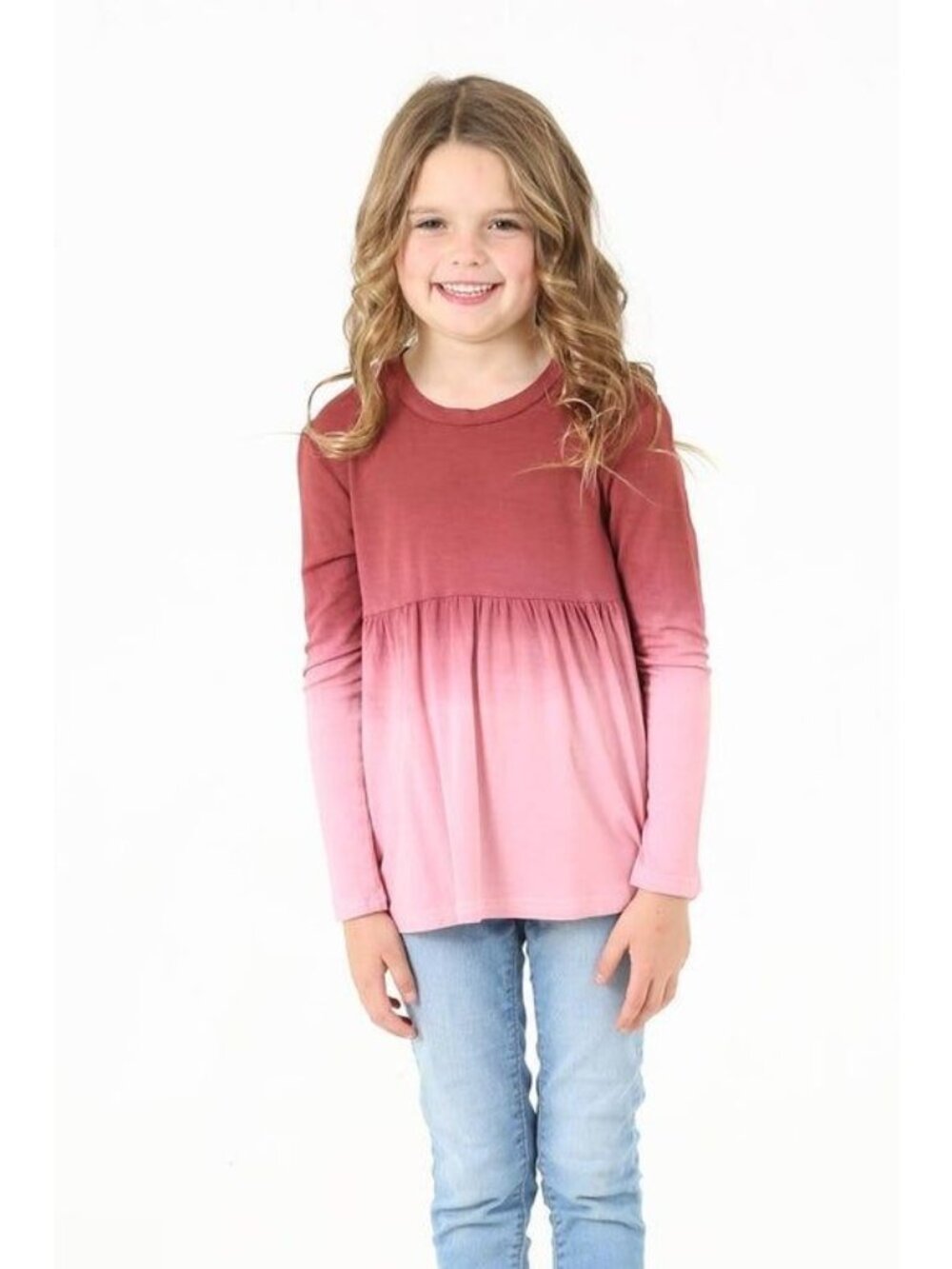 Girls Long-Sleeve Ombre Top - Size Medium - Fun & Stylish Gradient Design